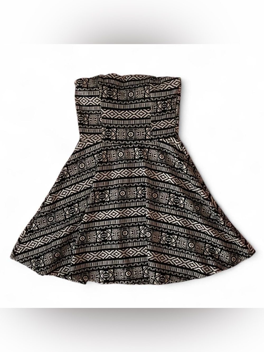 Y2K FOREVER21 Strapless Minidress w. Velvety Pattern | M | Tan & Black